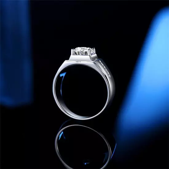 Real Moissanite Mens Wedding Ring 1CT VVS1 925 Sterling Silver Anniversary Gift