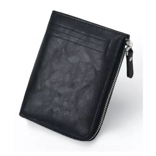 Men's RFID Blocking ID Window Zipper Pocket Leather Bifold WalletNew