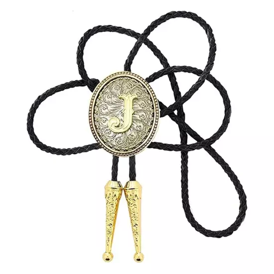 Bolo tie for Men Western Cowboy Golden Initial Letter A to Z Costume Bolo ties