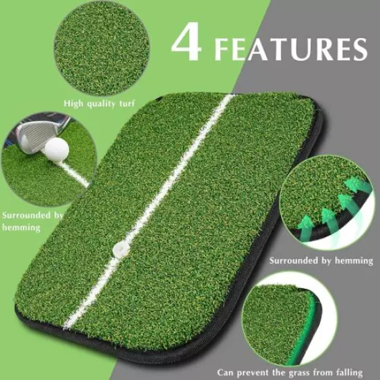 Golf Practice Train 35mm Rough,16mm Fairway Turf Mat+Alignment Guide,14.5"x10.6"