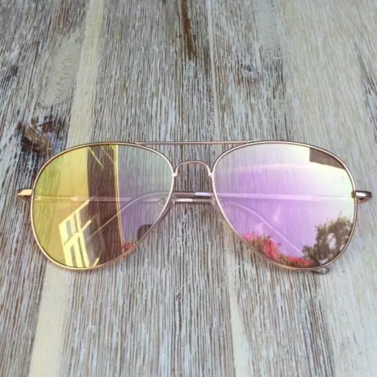 Large or Medium Pink Rose Peach Light Mirror FLAT Lens Aviator Sunglasses 4011