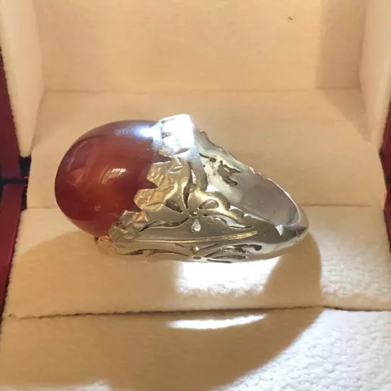 Agate Ring Men Silver 990,Yemen,Aqeeq,,Rare,Royal,Luxuryخاتم عقيق يمني كبدي فحل