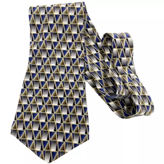 Polo Ralph Lauren Blue Beige Geometric Necktie Silk Tie 4" x 56"