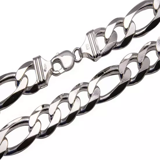 .925 Sterling Silver Figaro Link Chain Necklace 1mm-17mm Sz 16"-36"