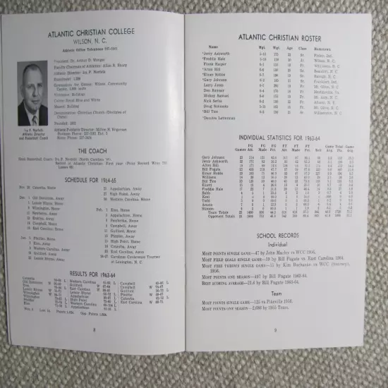 1965 Carolinas Conference Basketball Media Guide JC9