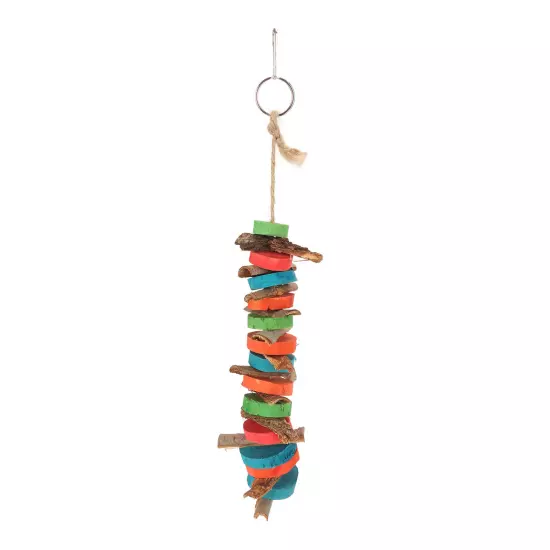 Parrot Chewing Toys Natural Bark Relieve Stress Colorful Wood Hanging Chewing