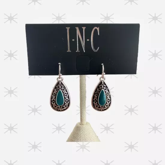 INC 1 1/2" Silver Tone/Black/Dark Teal Hook Earrings-NWOT