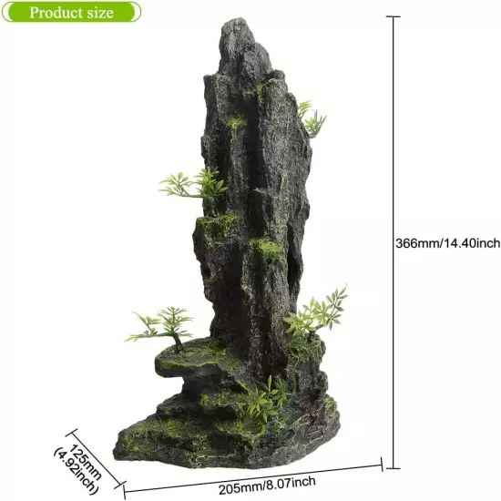 Fish Tank Decorations, 14.4'' Tall Mountain View Stone Aquarium Ornament