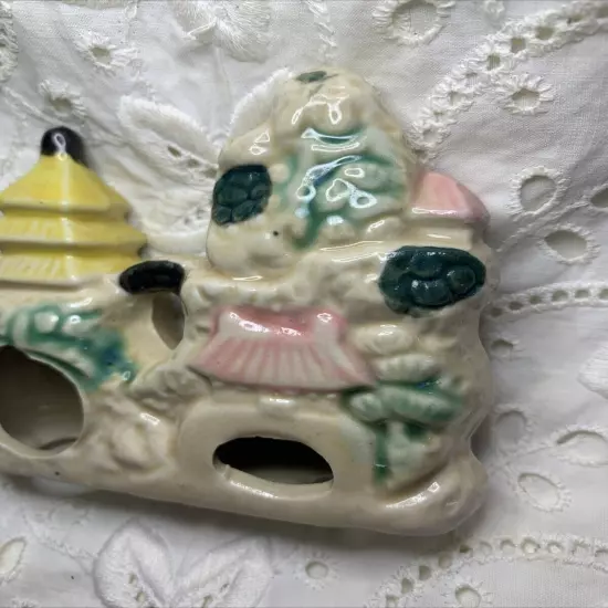 Vintage MCM Japanese Ceramic Aquarium Fish Tank Decoration Pagoda Asian Motif