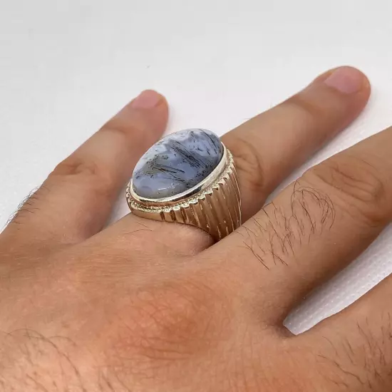 Ring Band Silver Mens Size 8.75US Jewelry 21.5g Rare Agate عقيق مسماري Handmade