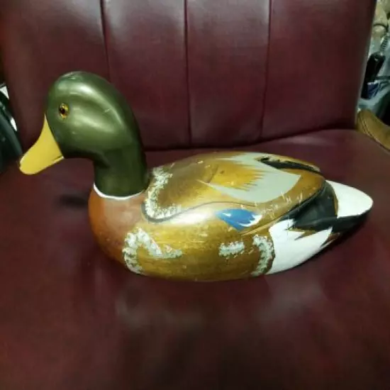 Vintage hand carved wood Duck decoy glass eyes male with stamp