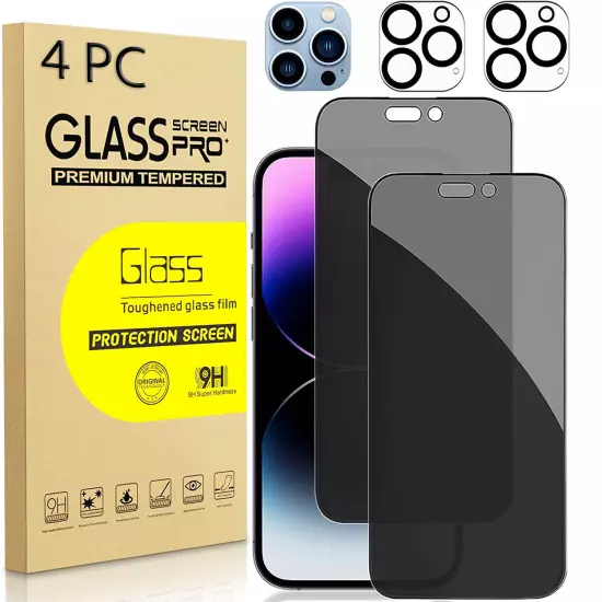 iPhone 16 15 14 13 12 11 Pro Max Privacy Tempered Glass Screen Camera Protector