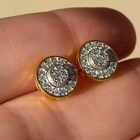 2.00Ct Round Cut Natural Moissanite Men Cluster Earrings 14K Yellow Gold Plated