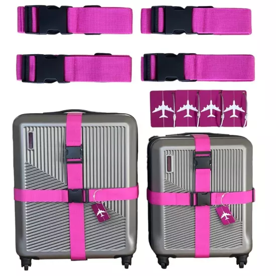 Variety4all 8 Pack Luggage Set, 4 Pack Straps and 4 Pack ID Tags, Heavy-Duty 79"