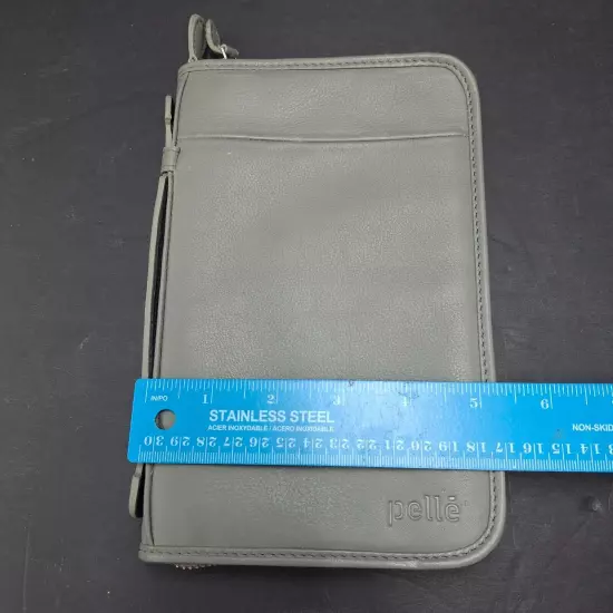 Pelle Tall Wallet RFID Checkbook Card Holder Genuine Leather Light Gray Unisex