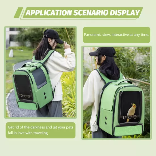 Bird Backpack CarrierBird Travel cage with Tray and Standing Green