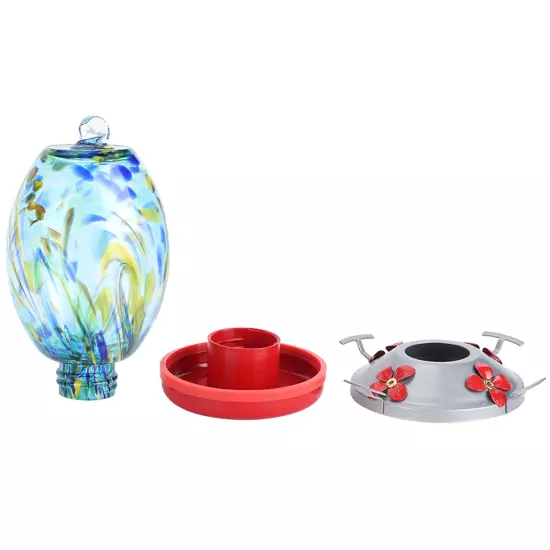 Q2)Hummingbirds Water Feeder Colorful Painting Glass Bird Feeding Tool For