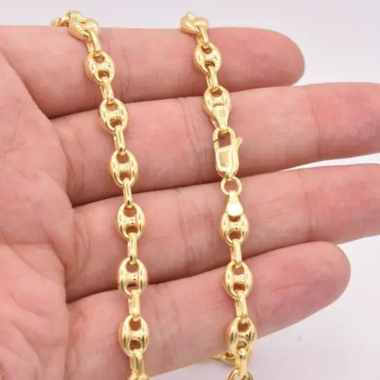 7mm Puffed Anchor Mariner Chain Necklace 14K Yellow Gold-Plated Silver 925