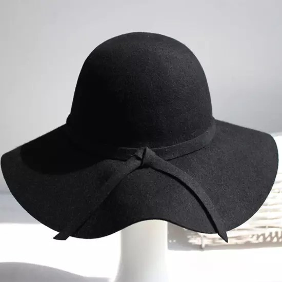 Vintage Women Wide Brim Floppy Warm Wool-look/effect Hat