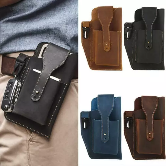 Retro Mens Waist Bag Genuine Leather Cell Phone Holster Case Belt Loop Sp FAST