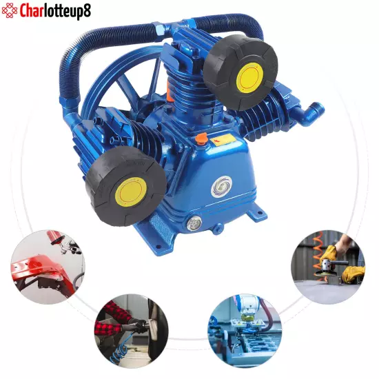 175PSI 10HP 7.5KW W Style 3-Cylinder Air Compressor Pump Motor Head Double Stage