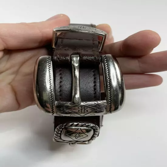 Western Genuine Leather Belt For Women Brown With Silver Details Size Large