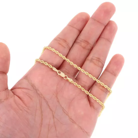 10K Yellow Gold 2mm-10mm Diamond Cut Rope Chain Bracelet Men Women 7" 7.5" 8" 9"