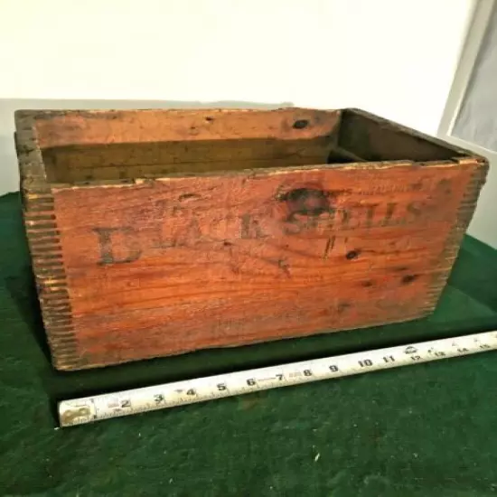 VINTAGE ANTIQUE BLACK SHELLS WOOD CRATE AMMO BOX