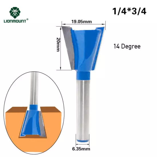 1/4" 12mm 1/2" Shank Dovetail Router Bit Set 1PC/6PCS 8 Degree 14 Degree