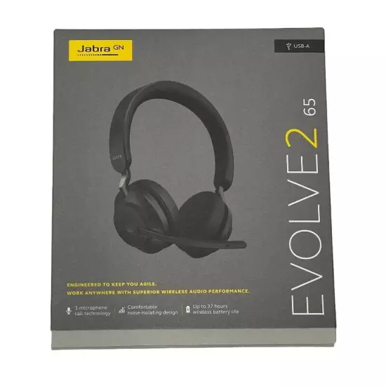 Jabra Evolve2 65 UC Wireless Headphones with Link380a, Stereo, Bluetooth