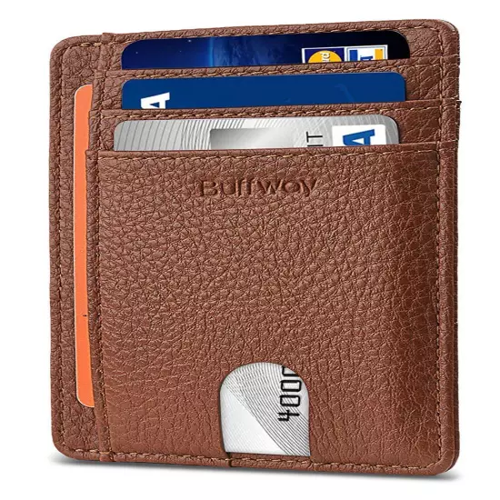 Buffway Slim mini ID holder card case front pocket Leather Wallet for Men Women