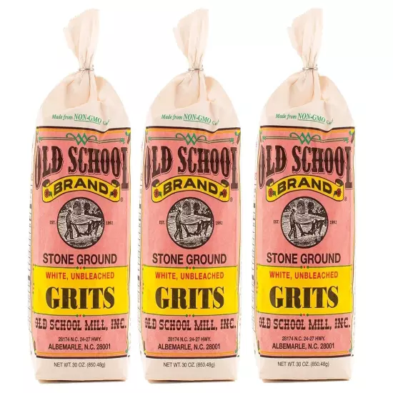 Old School Stone Ground White Corn Grits Non-GMO 30 Ounces Per Bag Pack Of 3