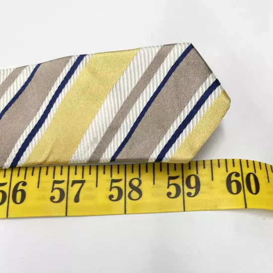 Dion Signature Yellow Biege Club Striped Regimental Repp Silk Tie 4" x 59"