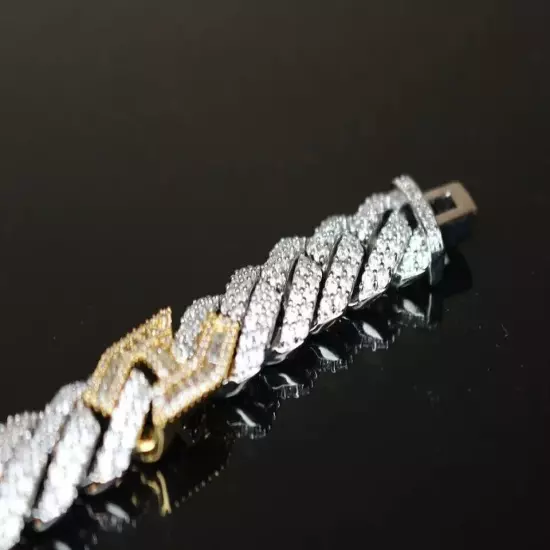 Mens Cuban Miami 10Ct Lab Created Diamond 14k 2-Tone Bracelet Gold Plated! 7.5"