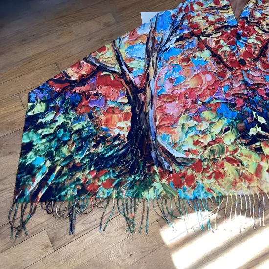 Art To Wear Poncho Scarf Cape Colorful Trees Landscape 