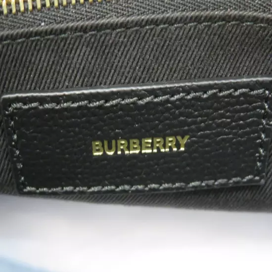 $1790 BURBERRY MD BANNER BLACK LEATHER CHECK CANVAS SHOULDER MEDIUM TOTE BAG