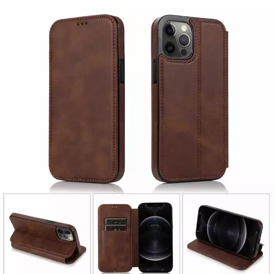 Brown PU leather wallet credit card mobile phone case cell iphone 13 mini B23