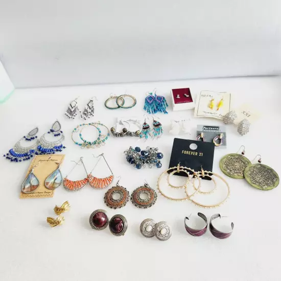 Huge Lot 22 Pairs Dangle Hoop Rhinestone Earrings Beaded Big Statement Jewelry