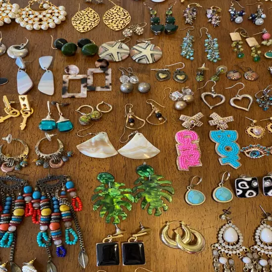 Huge Pierced Earrings Lot Dangles Studs Mixed Media 157 Pairs Wearable Jewelry