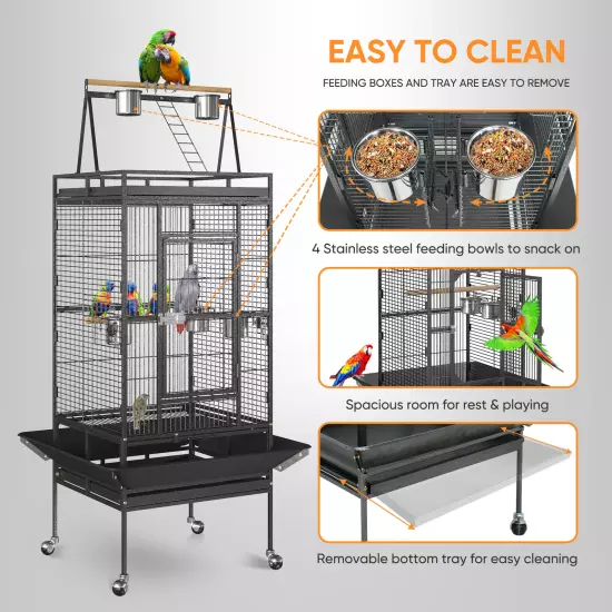 Multiple Sizes Rolling Bird Cage for Small Parrot Cockatiel Parakeet Cage Play