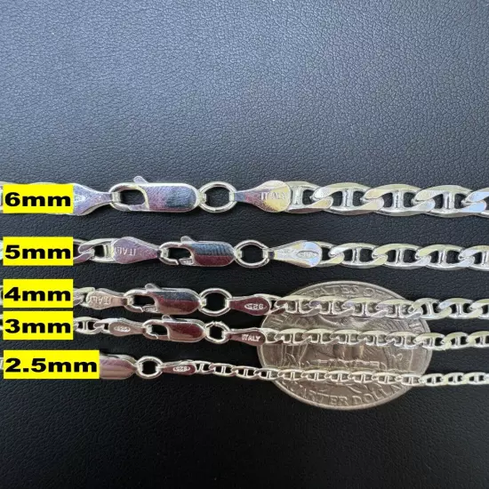 Real Solid 925 Sterling Silver Mariner Link Chain Or Bracelet ITALY 2.5mm-16mm