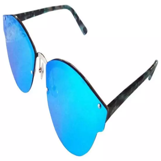 AQS Mirror Italian Sunglasses Teal Lens Multicolor Modified Cat Eye Aquaswiss