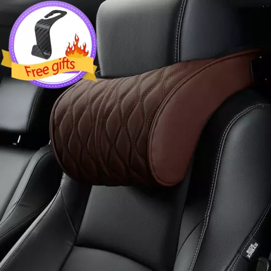 Car Neck Pillow PU Leather Lumbar Waist Support Seat Backrest Headrest Cushion