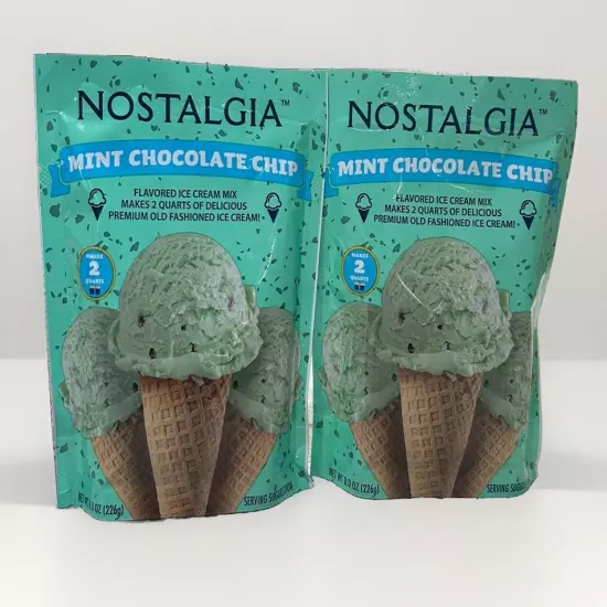 NEW Lot of 2 Nostalgia MINT CHOCOLATE CHIP Ice Cream Mix 8oz Packs EXP: 1/26