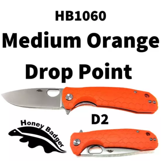 Honey Badger Drop Point Flipper Medium Orange D2 HB1060