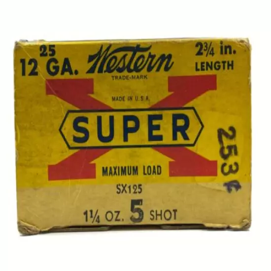 1940-1960 Western Super X Long Range 12 Ga Maximum 5 Shot EMPTY Ammo Box 6519-R