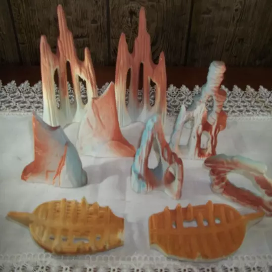 Vintage 10 piece Japanese Aquarium Decor Ceramic - Fish Tank Accessories