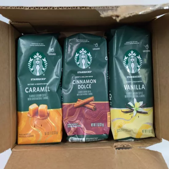 Starbucks Coffee Flavor Variety Pack Cinnamon Dolce, Vanilla & Caramel 11 oz Ea