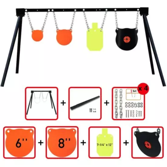 AR500 Shooting Target System Stand Chains & 6"8" Gongs+7"x12" Torso+10" Bullseye