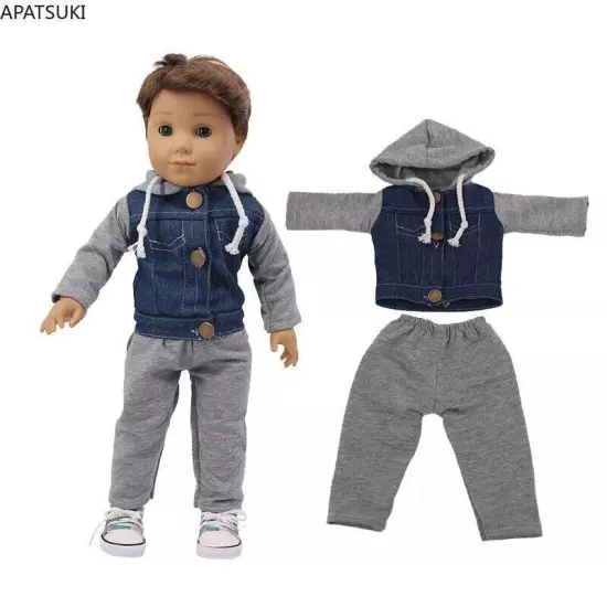 Grey Blue Fashion Clothes Set Fit 18in American Boy Doll Girl Doll Outfit Pants